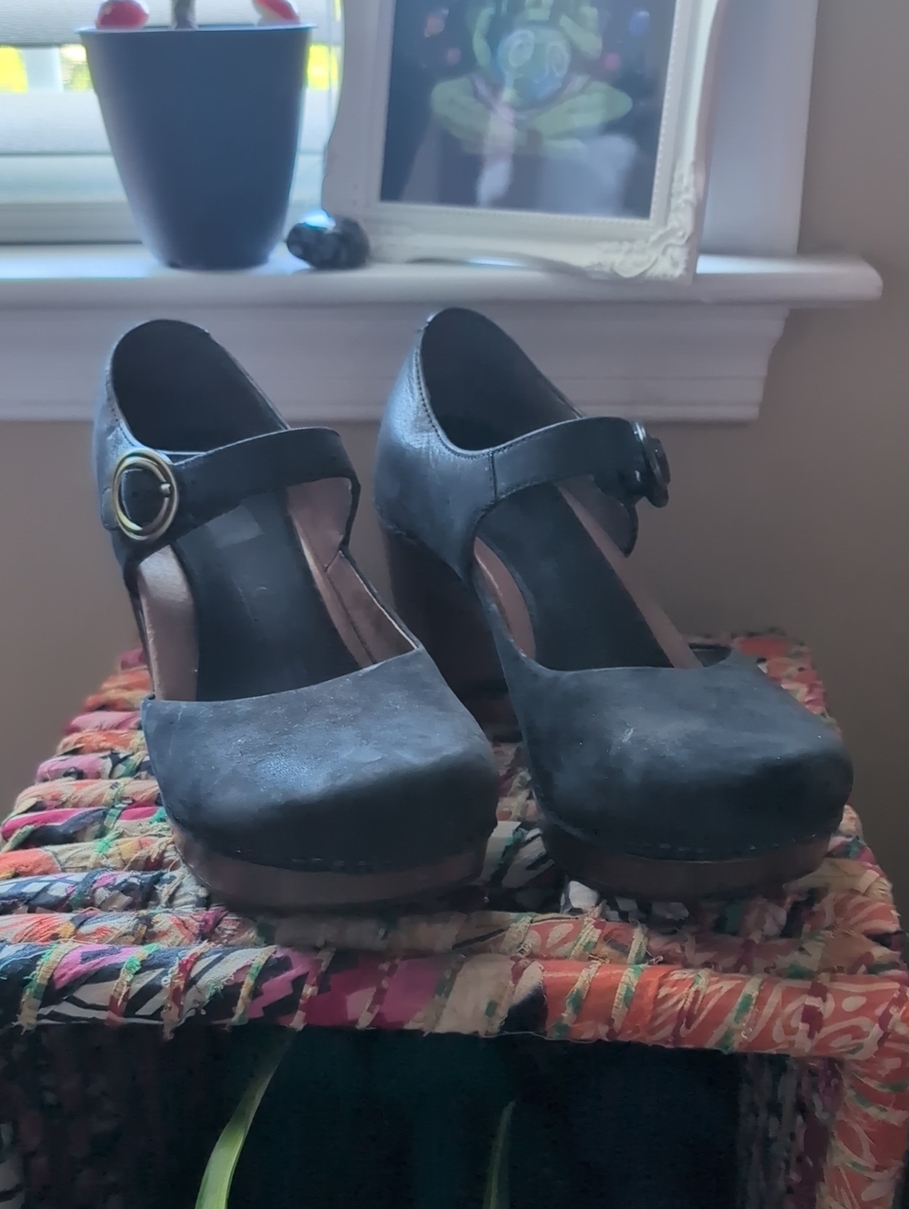 Dansko Black Mary Jane Clog Heels with Buckle